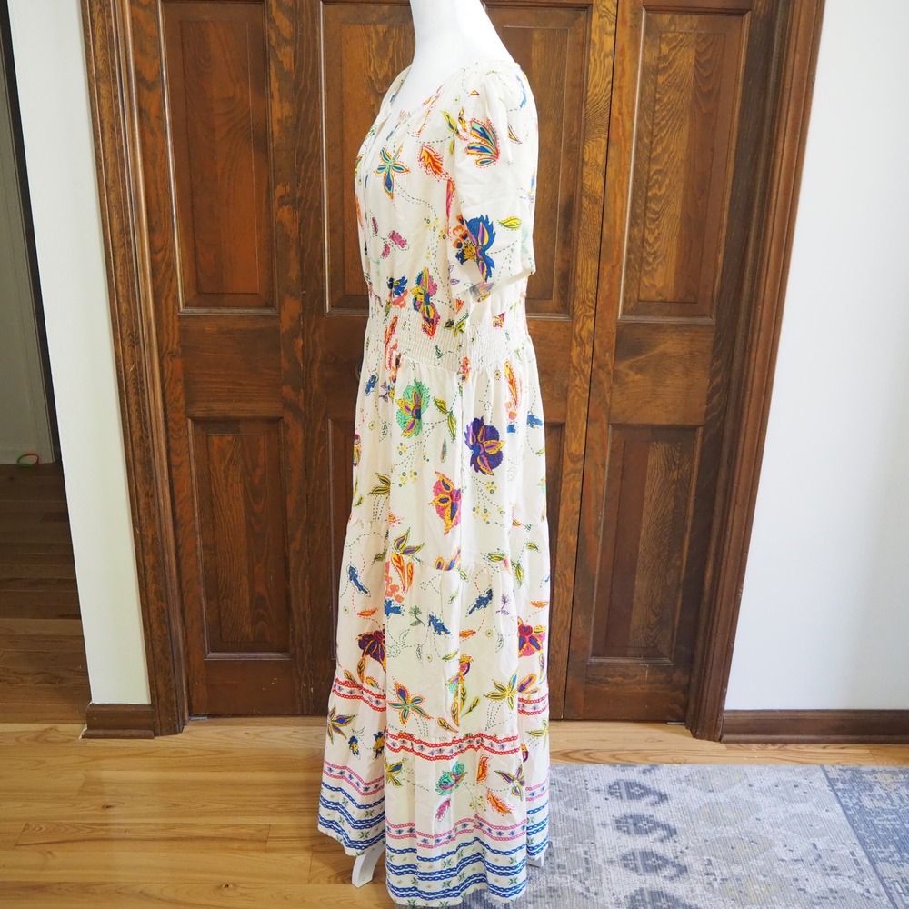 Sugarlips Cornelia Linen Blend Maxi Dress Sz XL Tired Smock Waist Boho Floral - Picture 3 of 15